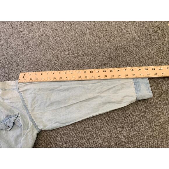 PCC Men's Vintage Denim Shirt Light Wash Button Down Long Sleeve - Picture 7 of 16